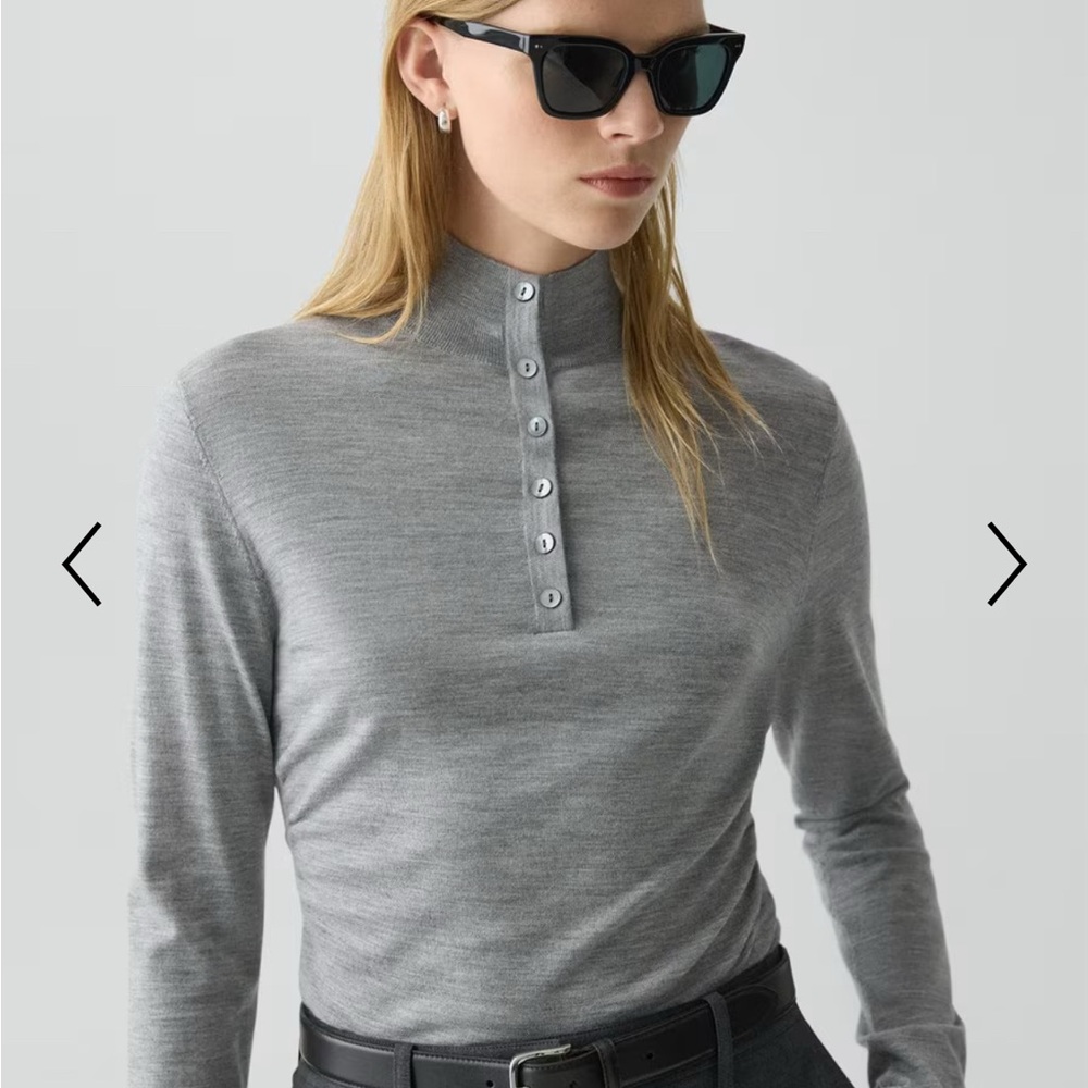 THEORY Shirred Henley Sweater in Regal Wool